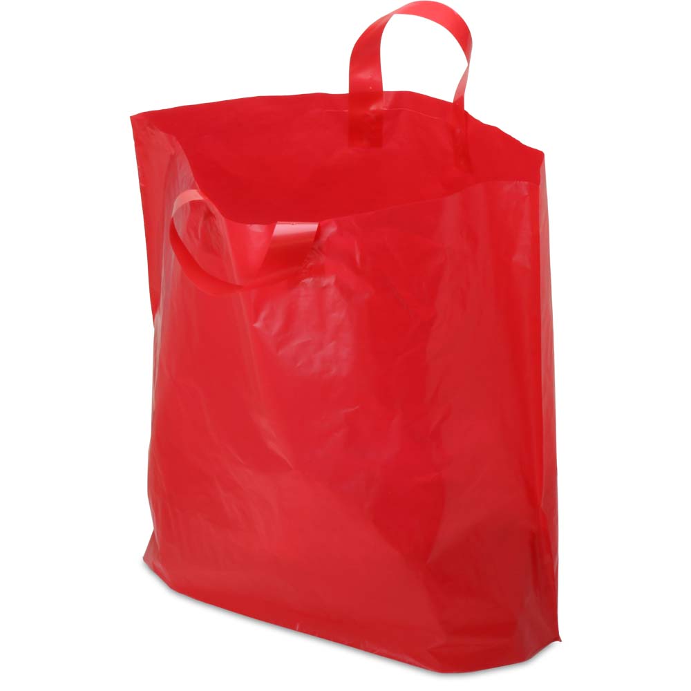 Red soft loop plastic retail shopping bag