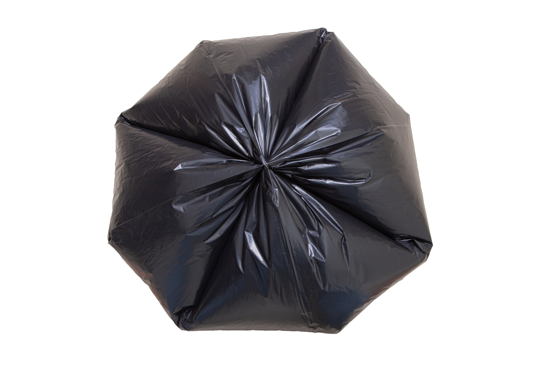 Close-up of black star-sealed garbage bag bottom