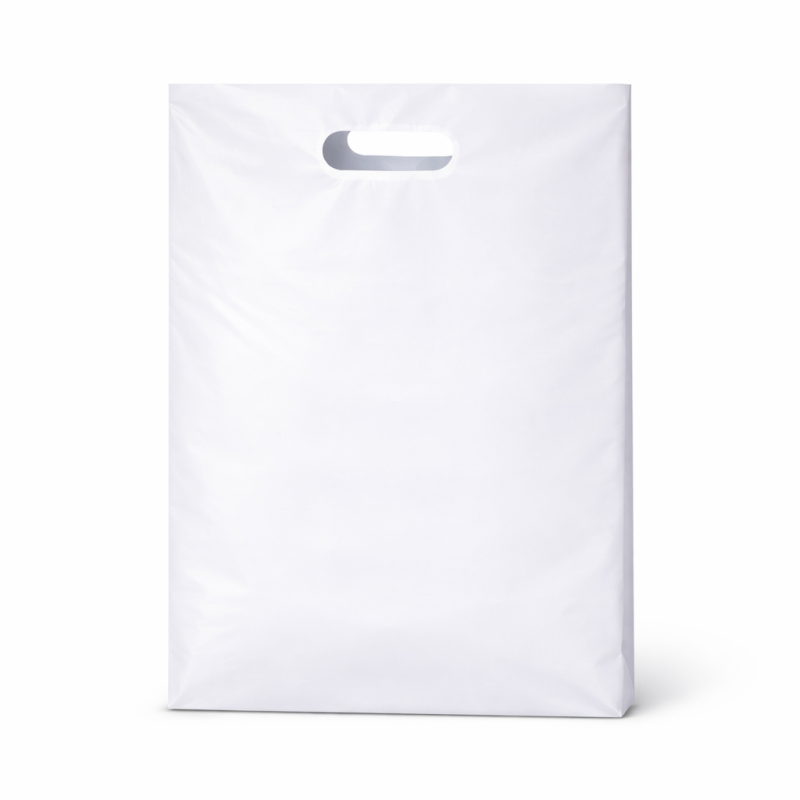 Plain white plastic die-cut handle shopping bag